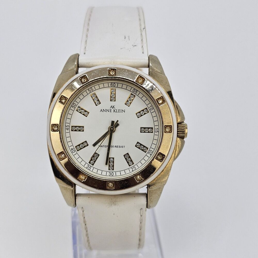 Anne Klein Women's Watchβ 36MM White Dial White Leather Bands New Battery